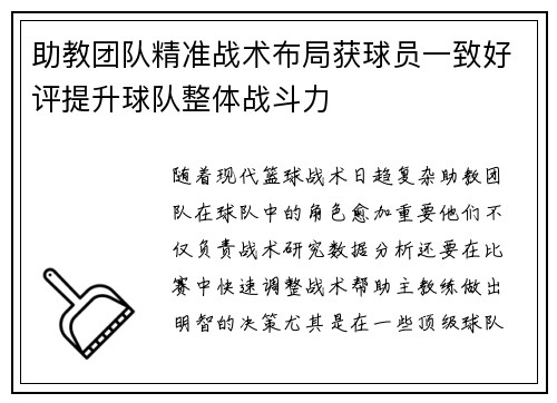 助教团队精准战术布局获球员一致好评提升球队整体战斗力