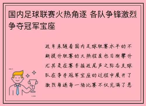 国内足球联赛火热角逐 各队争锋激烈争夺冠军宝座