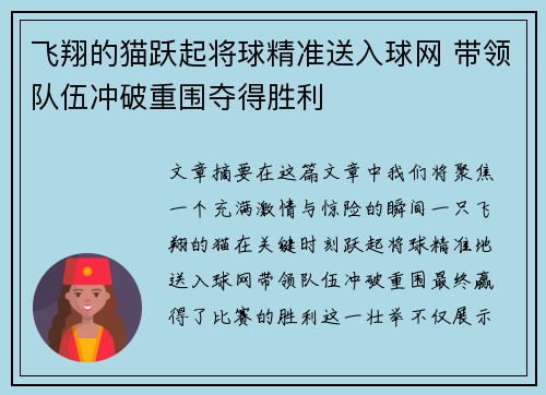 飞翔的猫跃起将球精准送入球网 带领队伍冲破重围夺得胜利