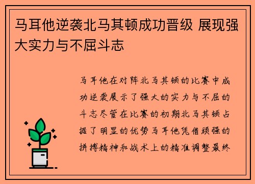 马耳他逆袭北马其顿成功晋级 展现强大实力与不屈斗志
